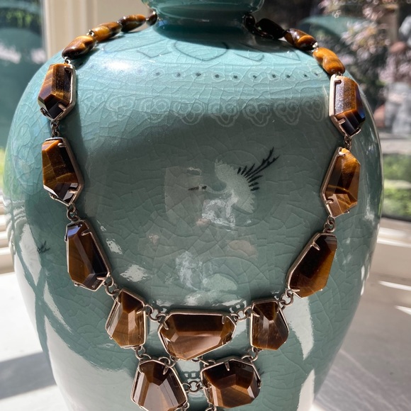 Ross-SimonTiger’s Eye statement necklace; sterling silver settings and clasp. - Picture 2 of 6